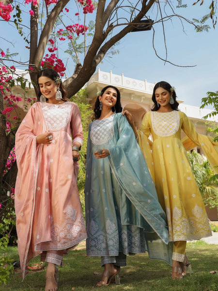 Chanderi Silk Embroidered Kurta Sets