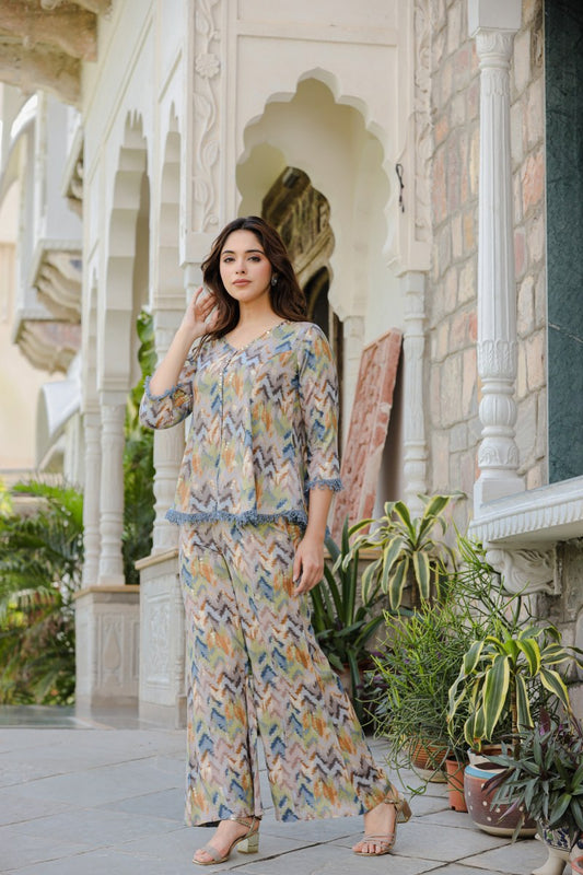 Blue Printed Muslin Co-ord Set