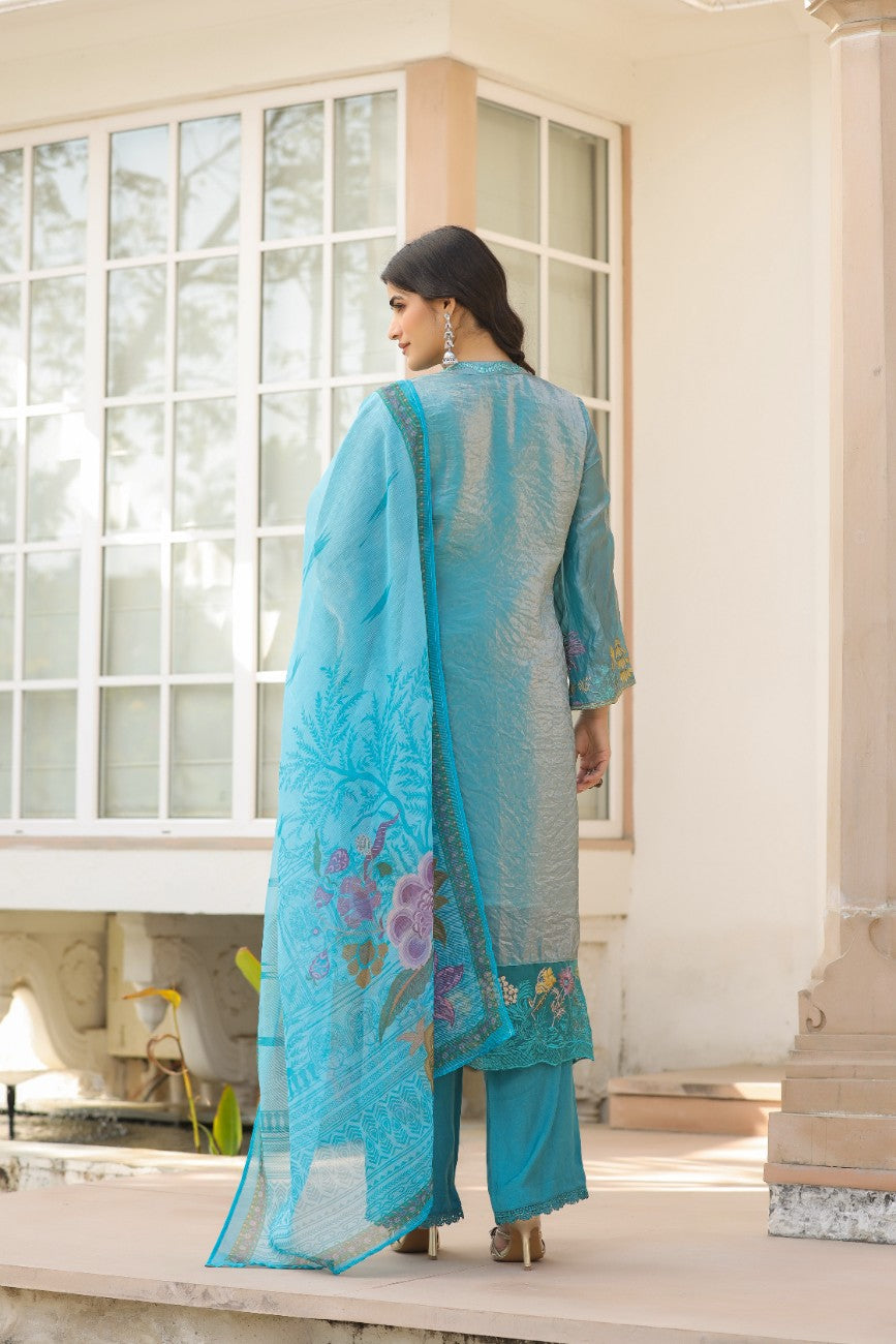 Graceful Pakistani Embroidered Kurta Set With Flared Sleeves