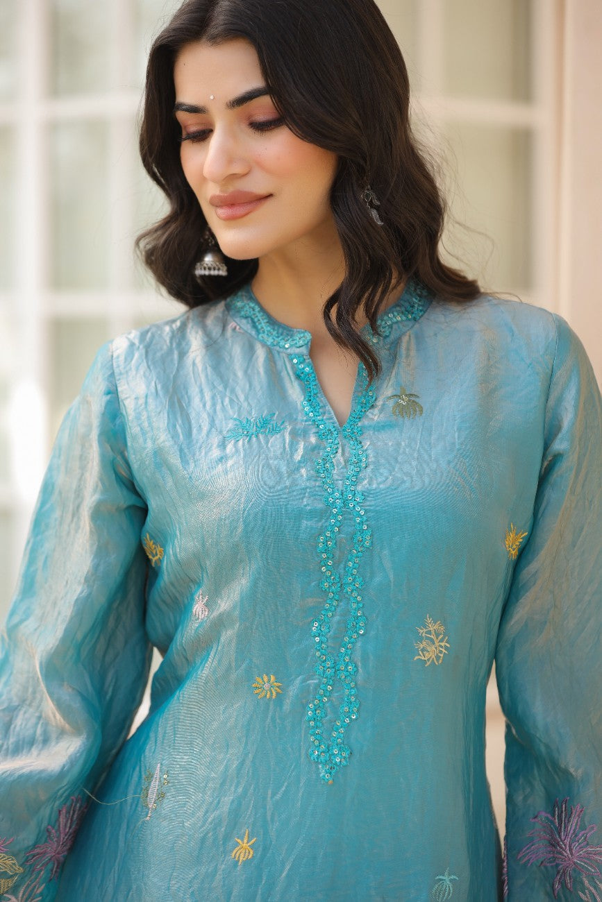 Graceful Pakistani Embroidered Kurta Set With Flared Sleeves