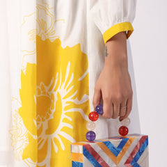 Stylish Yellow Cotton Cambric Printed Mini Dress