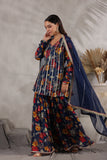 Blue Designer Embroidered Sharara Set