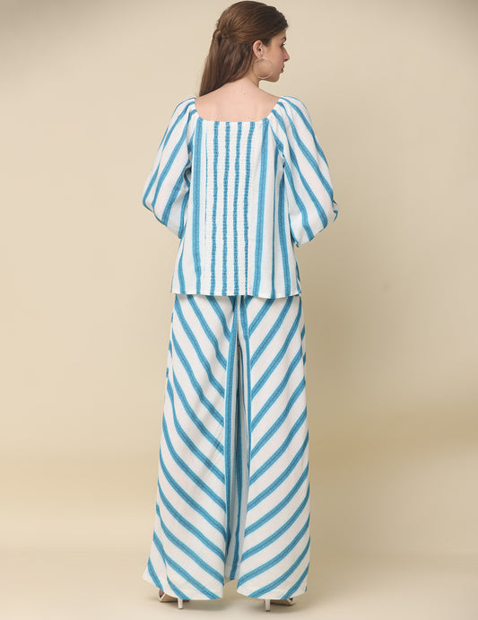 Blue and White Striped Cotton Rulex Co-ord Set