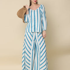 Blue and White Striped Cotton Rulex Co-ord Set