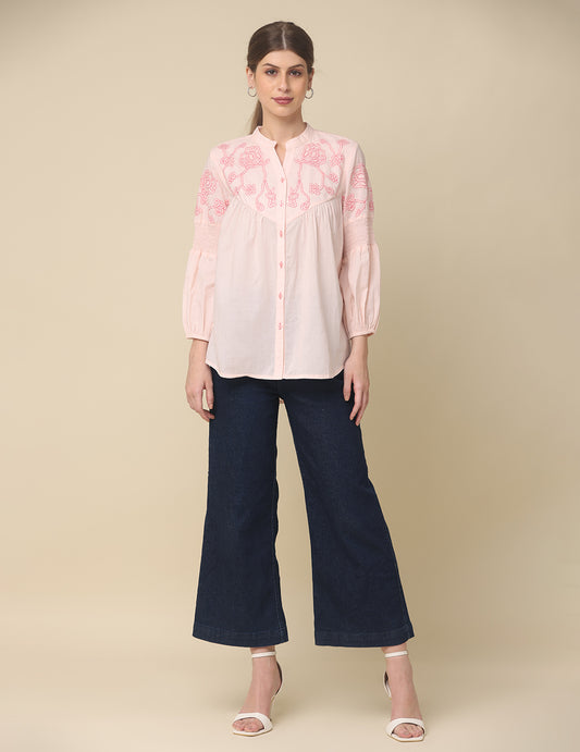 Embroidered Cotton Pink Top