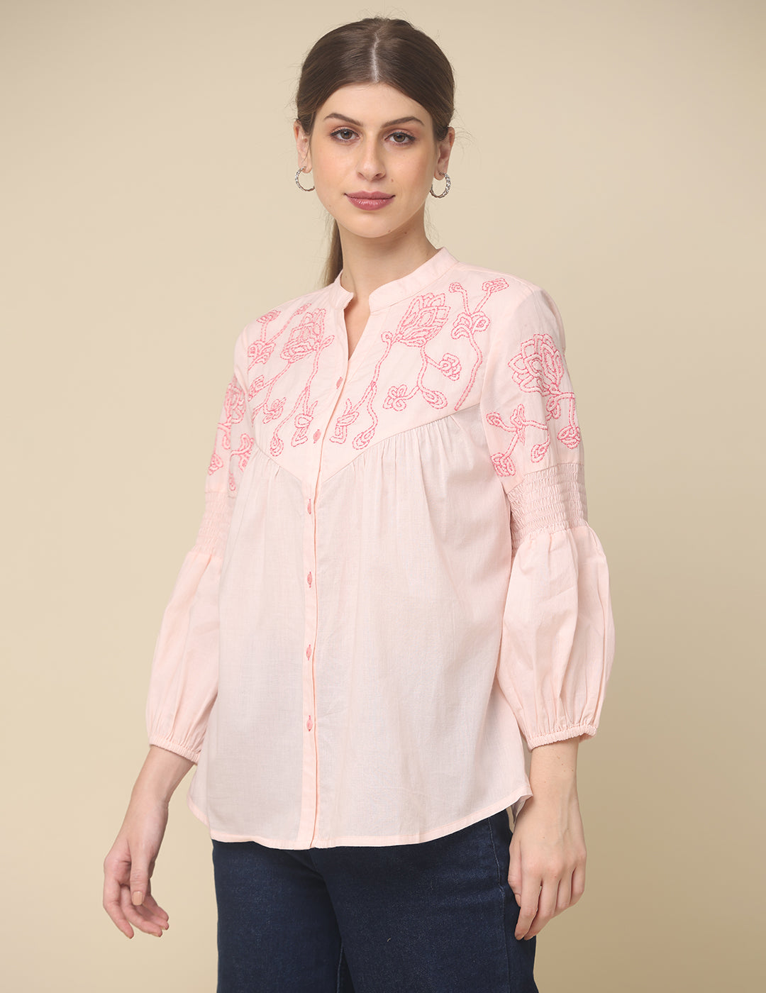 Embroidered Cotton Pink Top