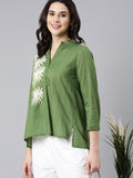 Cotton Olive Green Printed Top