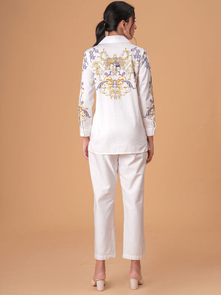 Luxury White Printed Full Sleeve Women’s Co-ord