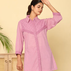 Graceful Lavender Co-Ord Ensemble Featuring Intricate Lace and Comfort Fit