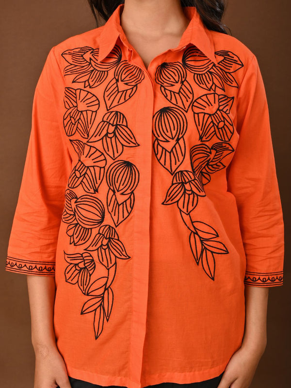Elegant Orange Embroidered Co-Ord Set for Contemporary Festive Look
