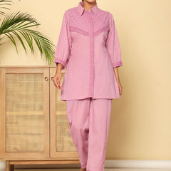 Graceful Lavender Co-Ord Ensemble Featuring Intricate Lace and Comfort Fit