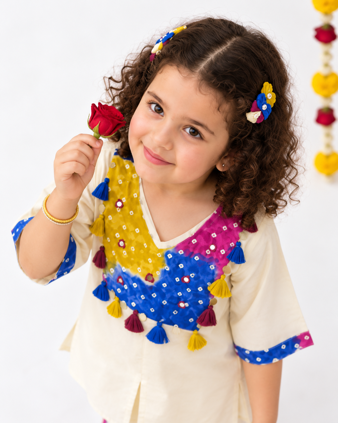 Girls' Cream Cotton Kurta Set with Multicolour Embroidered Sharara