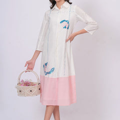 Pink Linen Embroidered Shirt Dress
