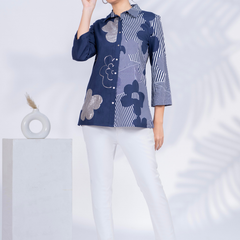 Women Designer Patchwork Navy Casual Shirt