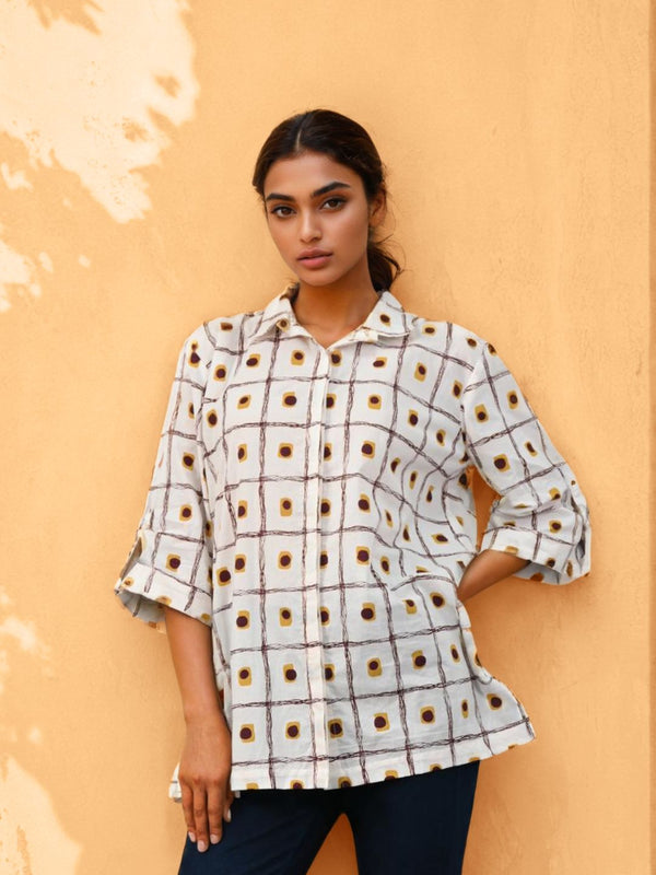 Rosy brown printed cotton shirt