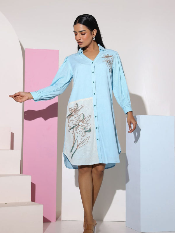 Powder Blue Mini Shirt Dress