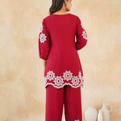 Stylish Red Flower Work Women’s Two-Piece Set