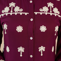 Maroon Embroidered Rayon Midi Dress