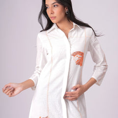 Airy Cotton Linen White Embroidered Midi Dress