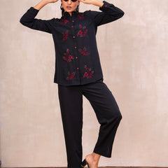 Classic Black High-Neck Embroidered Tunic Top