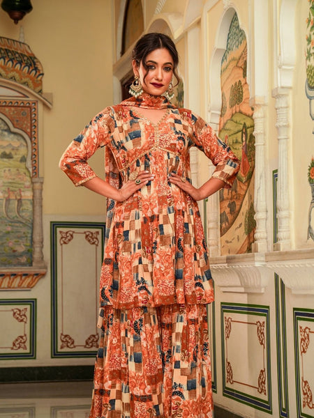 Afreen Coral Printed Sharara Set