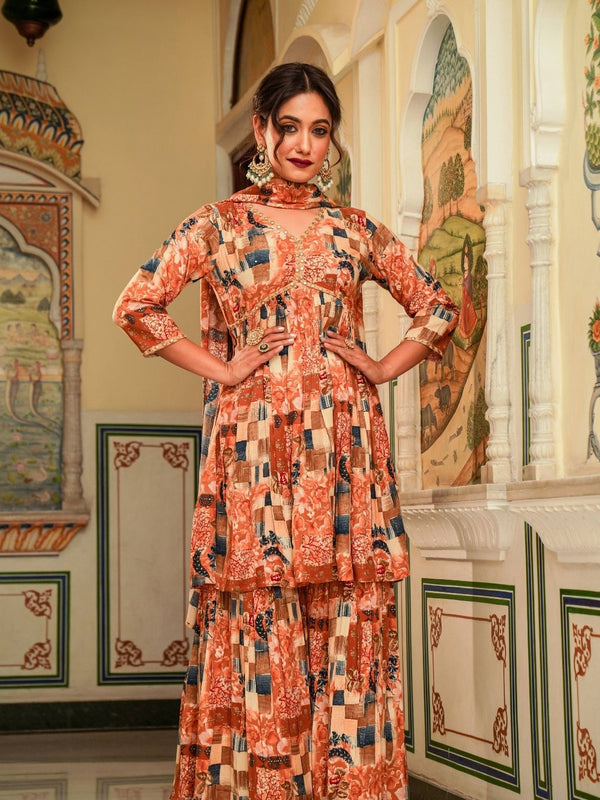 Afreen Coral Printed Sharara Set