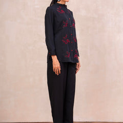 Classic Black High-Neck Embroidered Tunic Top