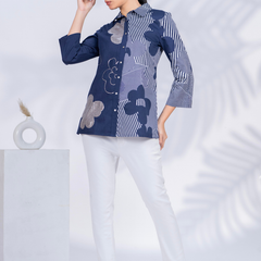 Women Designer Patchwork Navy Casual Shirt