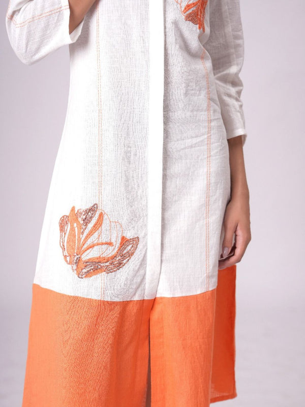 Airy Cotton Linen White Embroidered Midi Dress