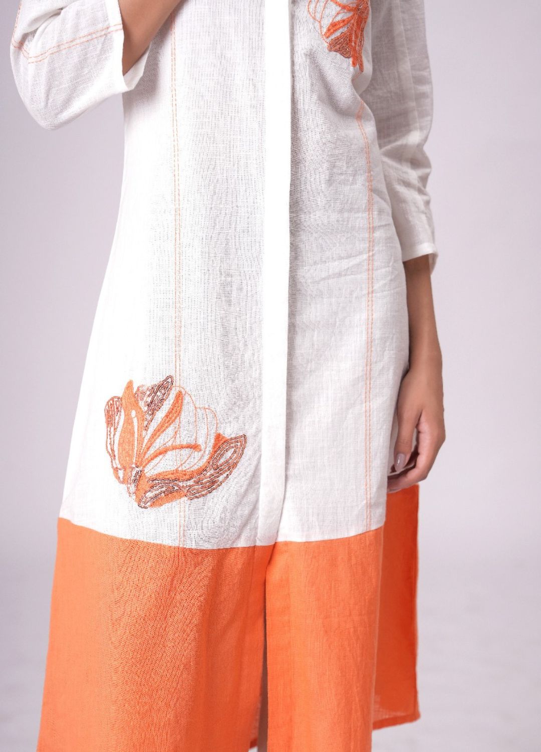 Airy Cotton Linen White Embroidered Midi Dress