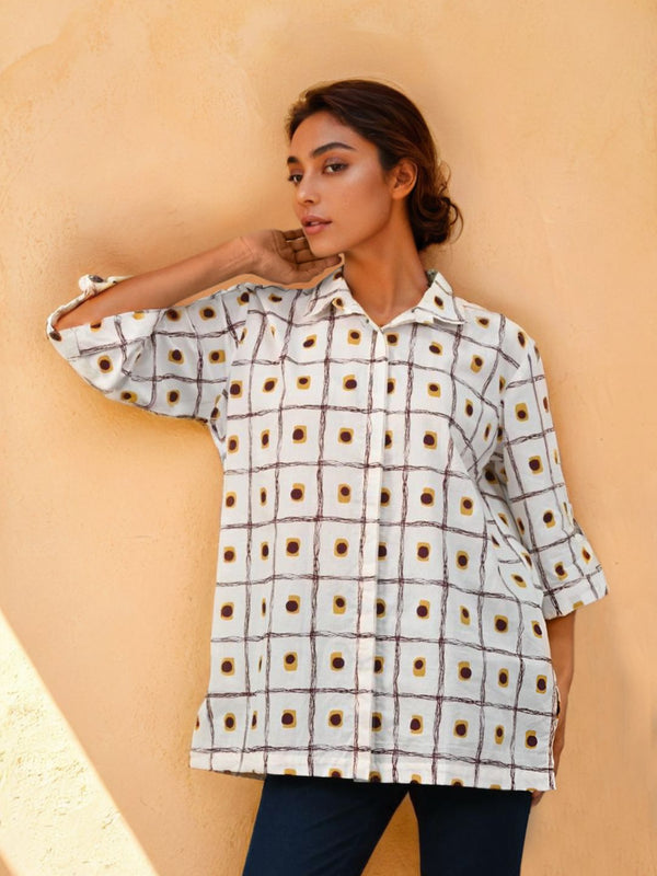 Rosy brown printed cotton shirt