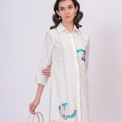 Pink Linen Embroidered Shirt Dress