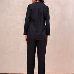 Classic Black High-Neck Embroidered Tunic Top