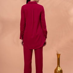 Elegant Maroon Geometric Work Two-Piece Set