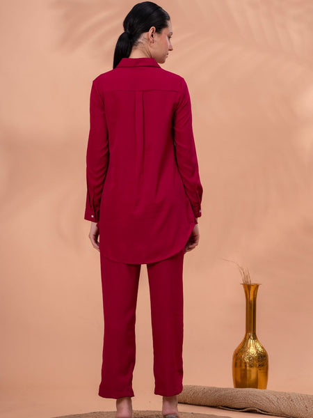 Elegant Maroon Geometric Work Two-Piece Set