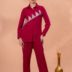 Elegant Maroon Geometric Work Two-Piece Set