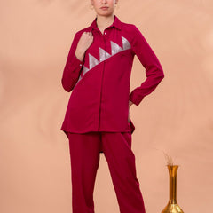Elegant Maroon Geometric Work Two-Piece Set