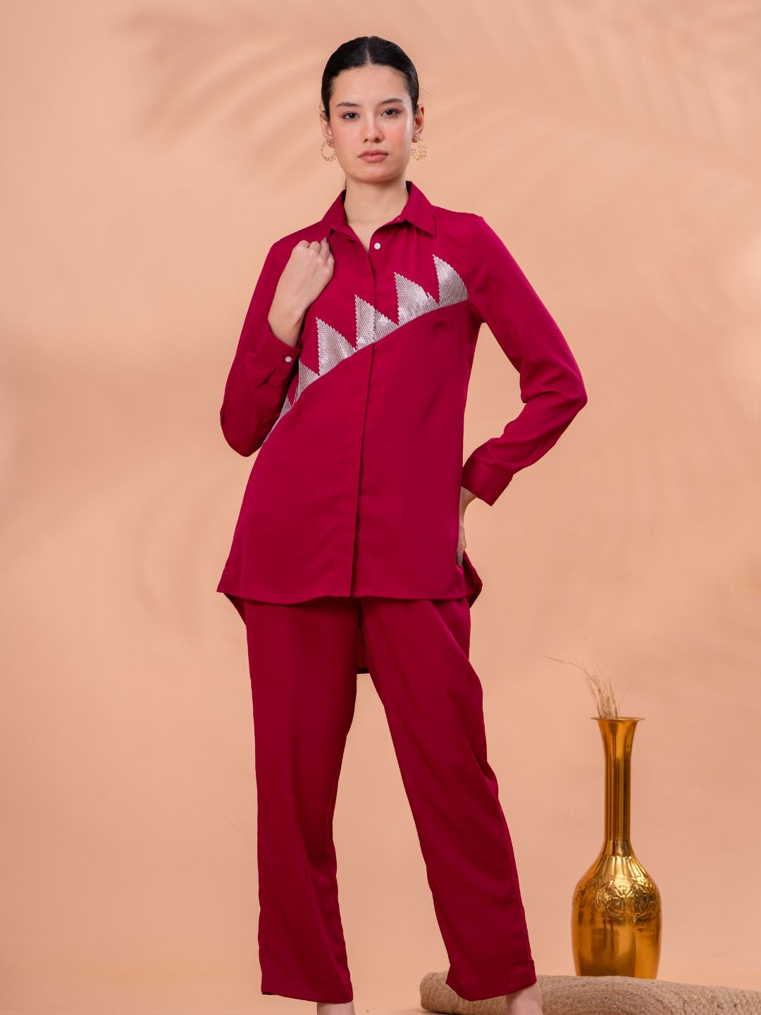 Elegant pink Geometric Work Two-Piece Set