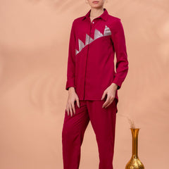 Elegant Maroon Geometric Work Two-Piece Set