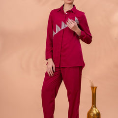 Elegant Maroon Geometric Work Two-Piece Set