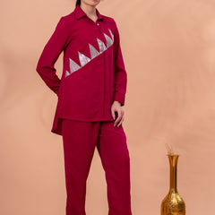 Elegant Maroon Geometric Work Two-Piece Set