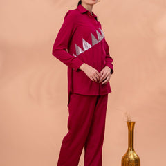 Elegant Maroon Geometric Work Two-Piece Set