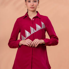 Elegant Maroon Geometric Work Two-Piece Set