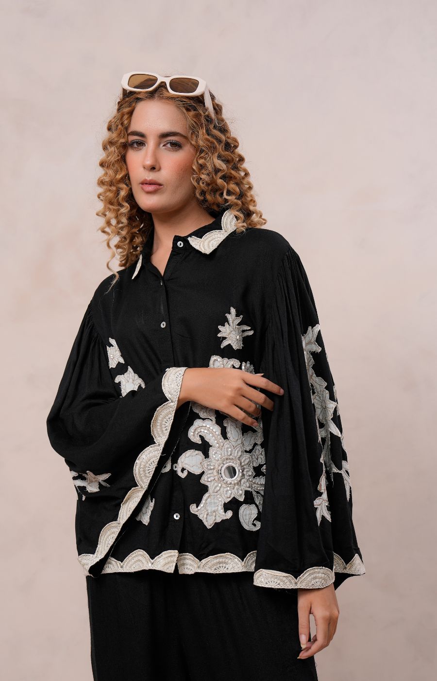 Women’s Black Viscose Embroidered Co-ord Set