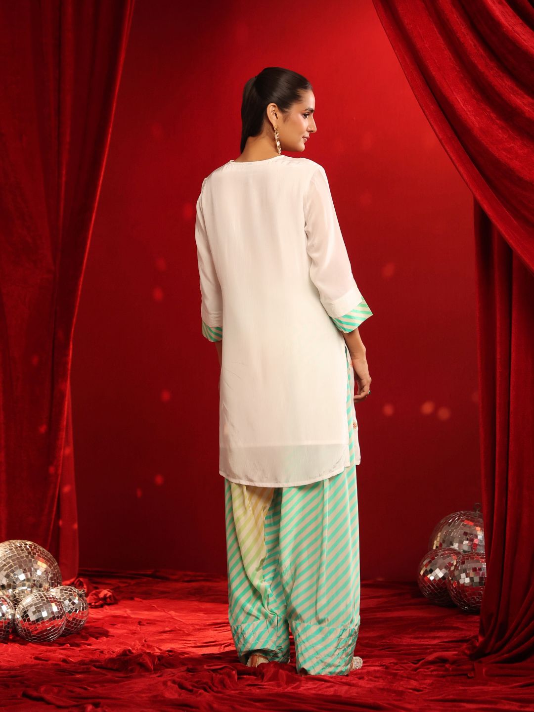 Ivory Aqua Crepe Embroidered Kurta with Farshi Salwar Set