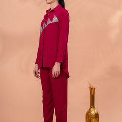 Elegant Maroon Geometric Work Two-Piece Set