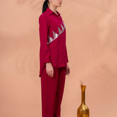 Elegant Maroon Geometric Work Two-Piece Set