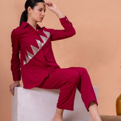 Elegant Maroon Geometric Work Two-Piece Set