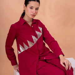 Elegant Maroon Geometric Work Two-Piece Set