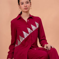 Elegant Maroon Geometric Work Two-Piece Set